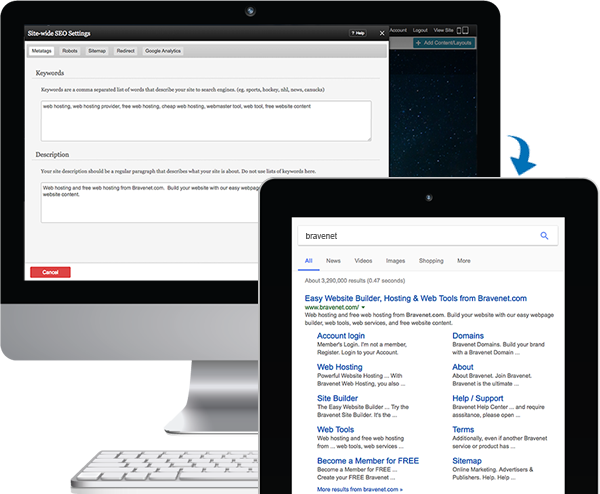 Bravenet Site Builder - Search Engine Optimization